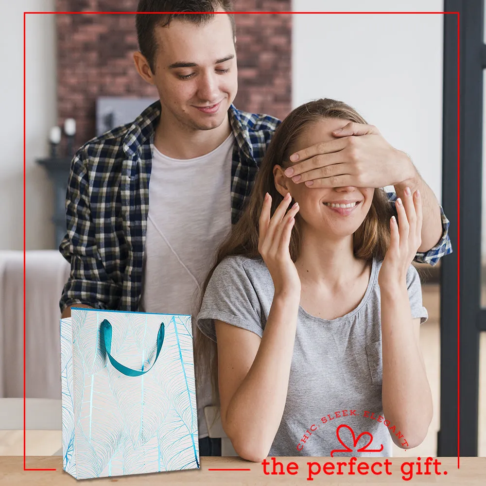Blue Gift Bags Leaf Design 12 Pack 12.5"x10.25"x4.75"