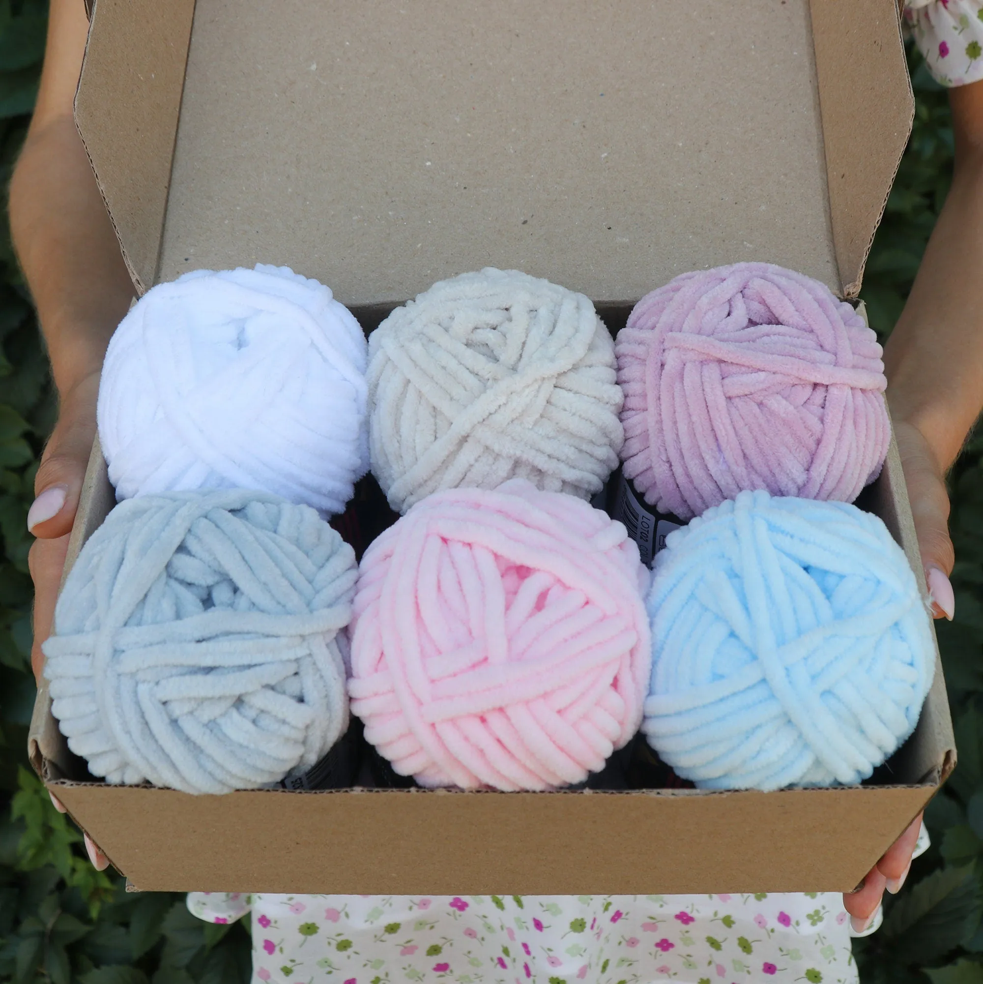 Chenille Yarn Set of 6 Skeins, 1.75 oz / 65.7 yds