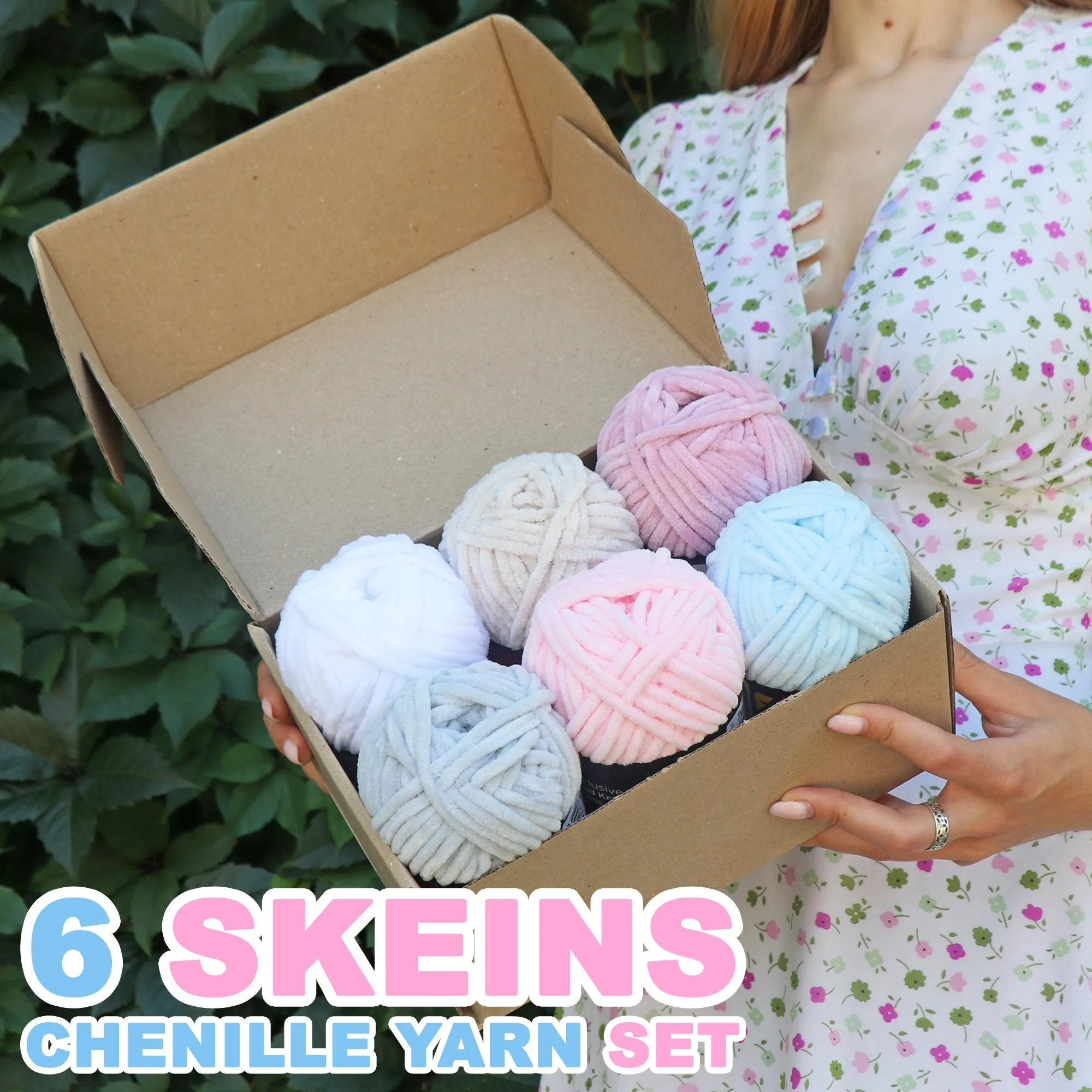 Chenille Yarn Set of 6 Skeins, 1.75 oz / 65.7 yds