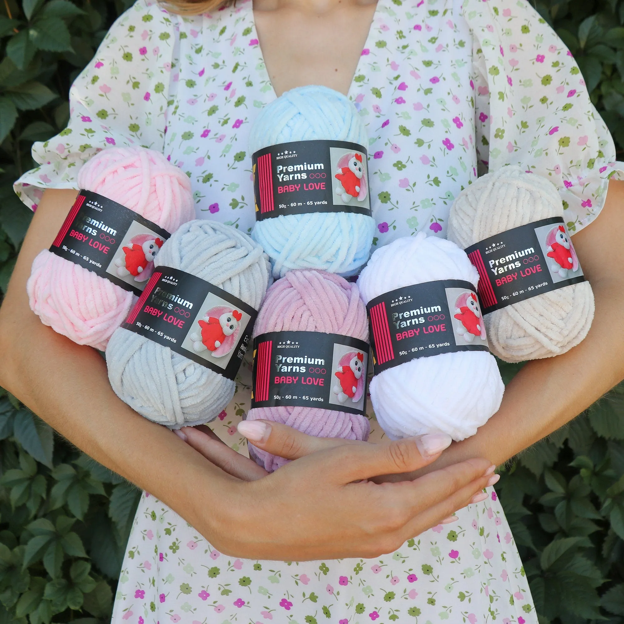Chenille Yarn Set of 6 Skeins, 1.75 oz / 65.7 yds