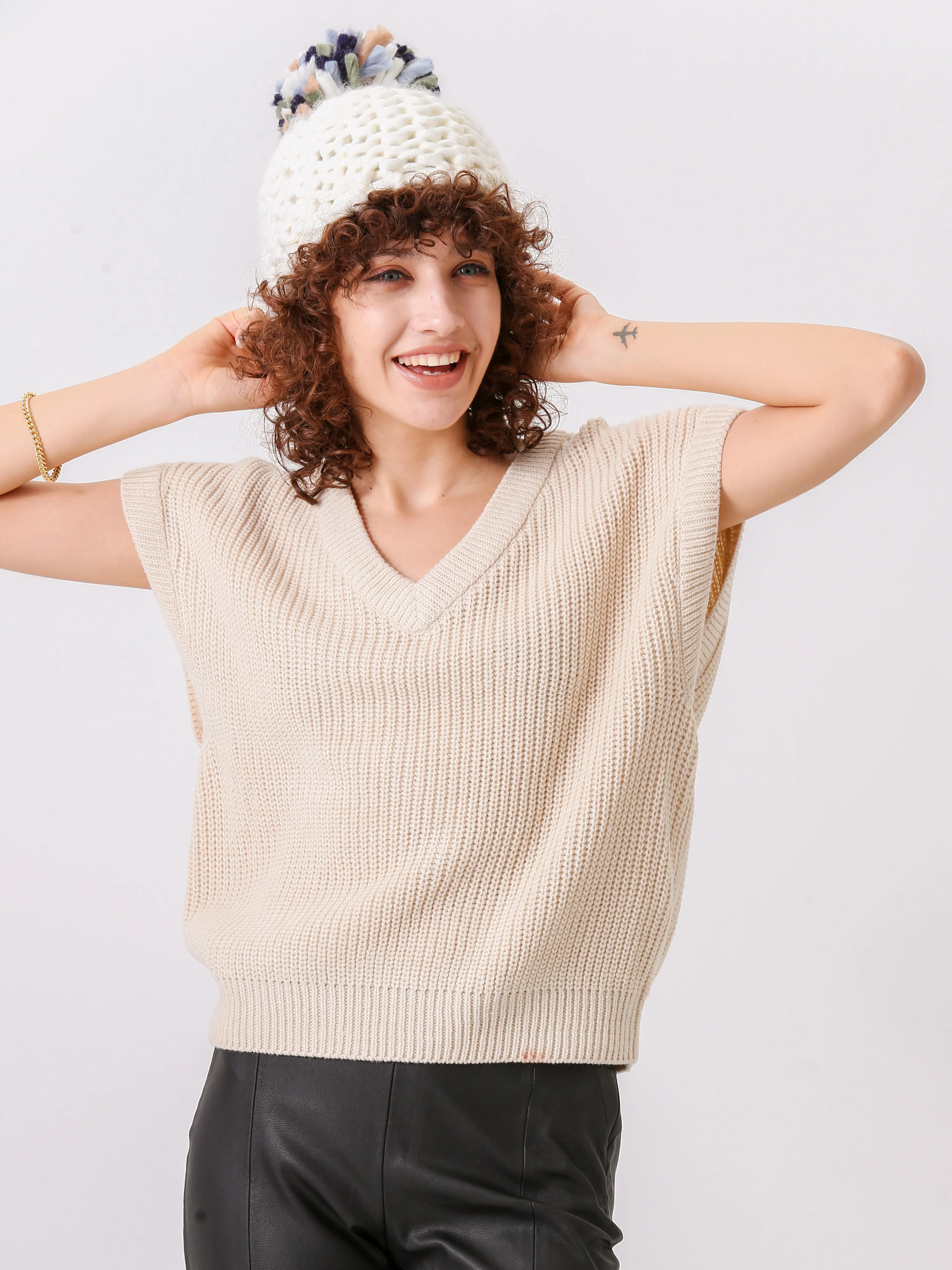 Chunky Knit Pompom Beanie