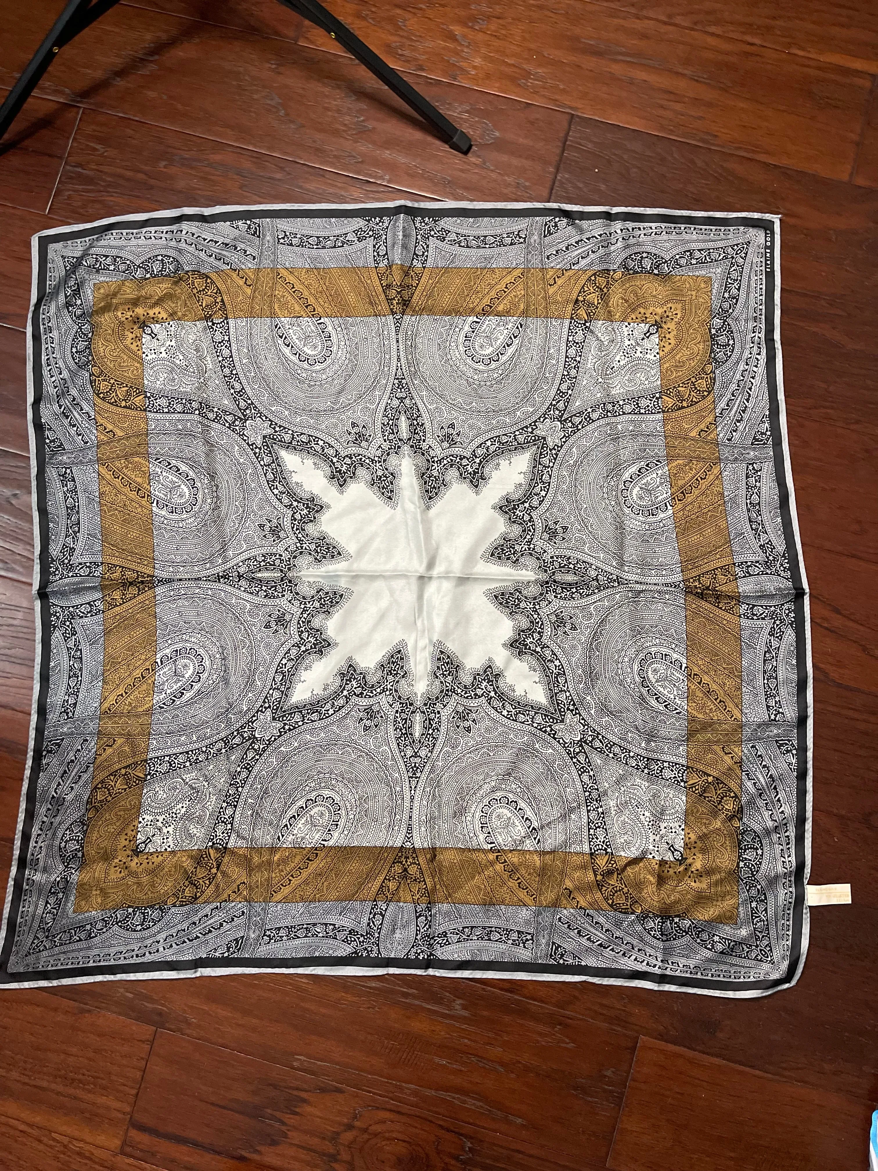 Designer, Vintage Elaine Gold Silk Scarf