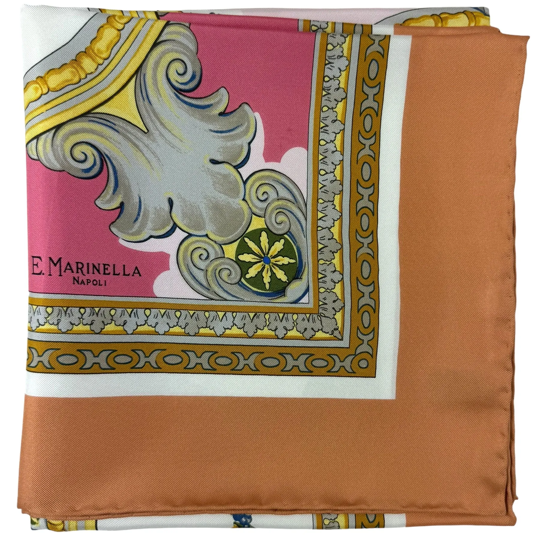 E. Marinella Scarf Brown Pink Gray Taupe Il Chiostro - Twill Silk Square Foulard SALE