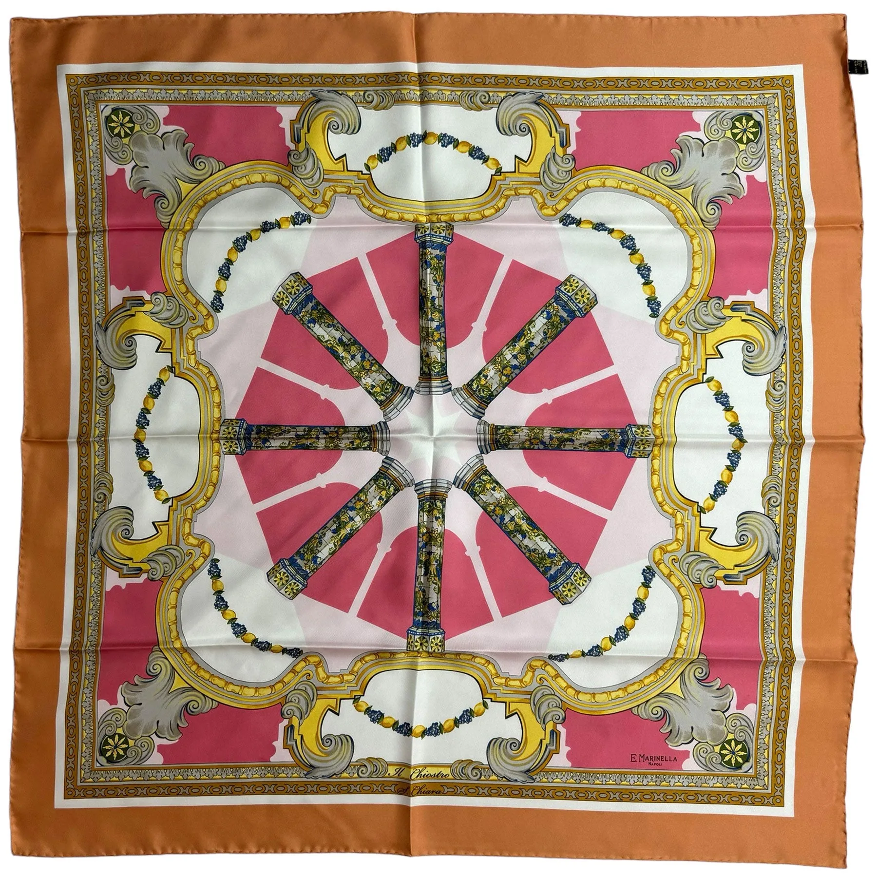 E. Marinella Scarf Brown Pink Gray Taupe Il Chiostro - Twill Silk Square Foulard SALE
