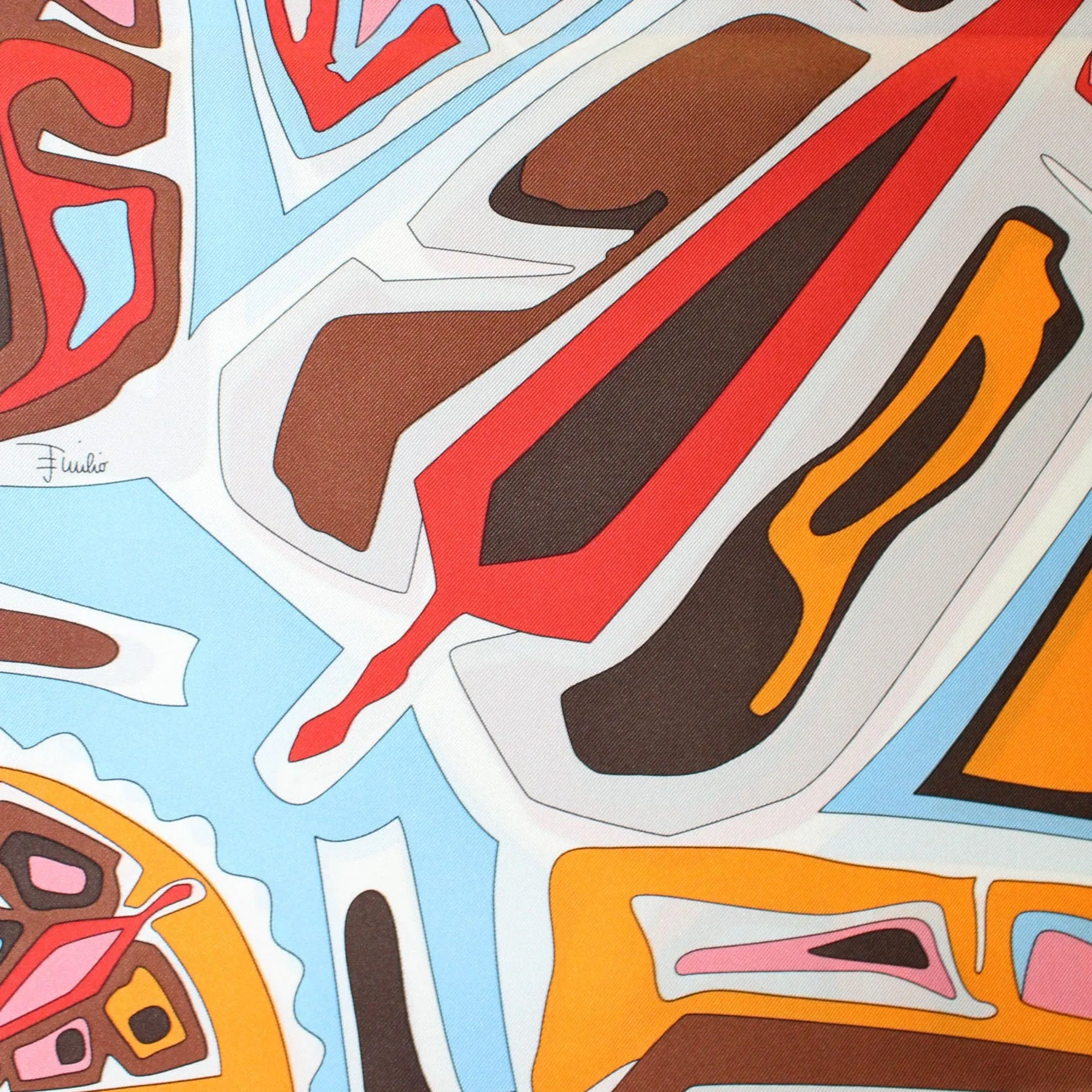Emilio Pucci Silk Scarf Orange Red Brown Medallions Design - Large Twill Silk Square Scarf SALE