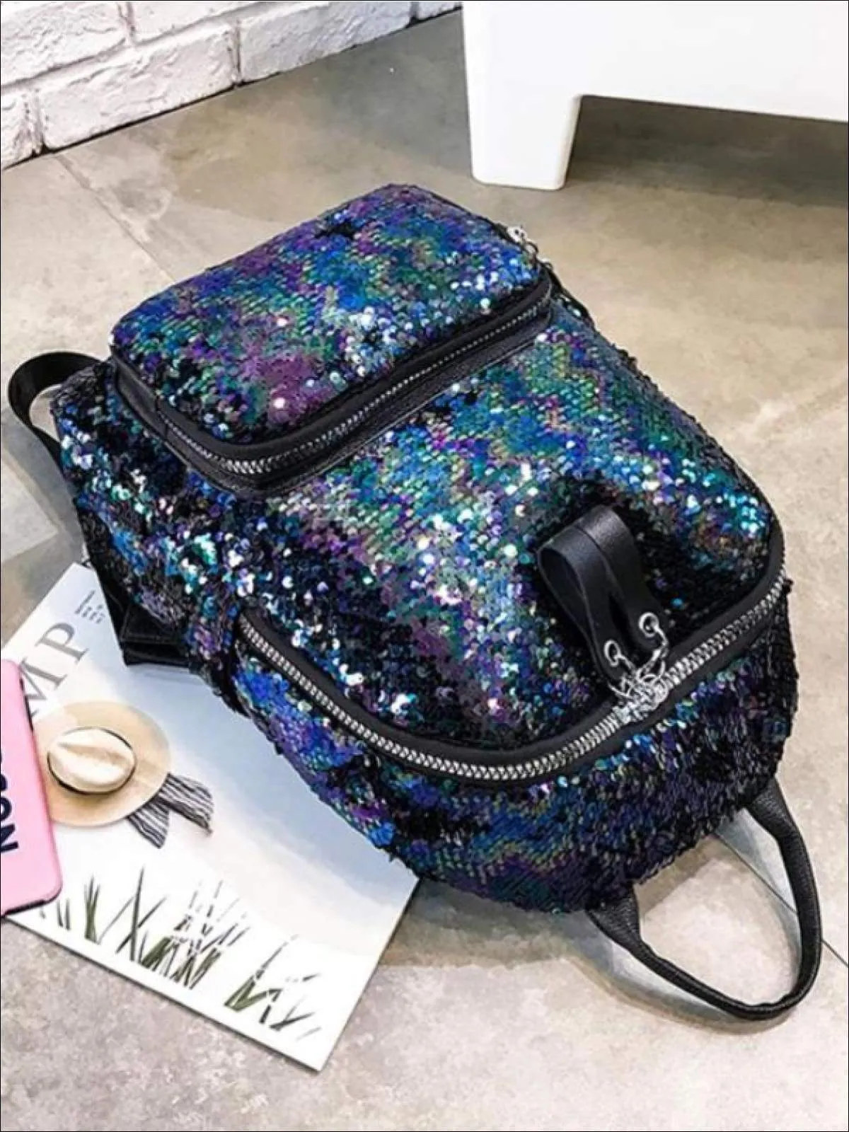 Girls 15" Multi-Color Sparkle Sequin Backpack