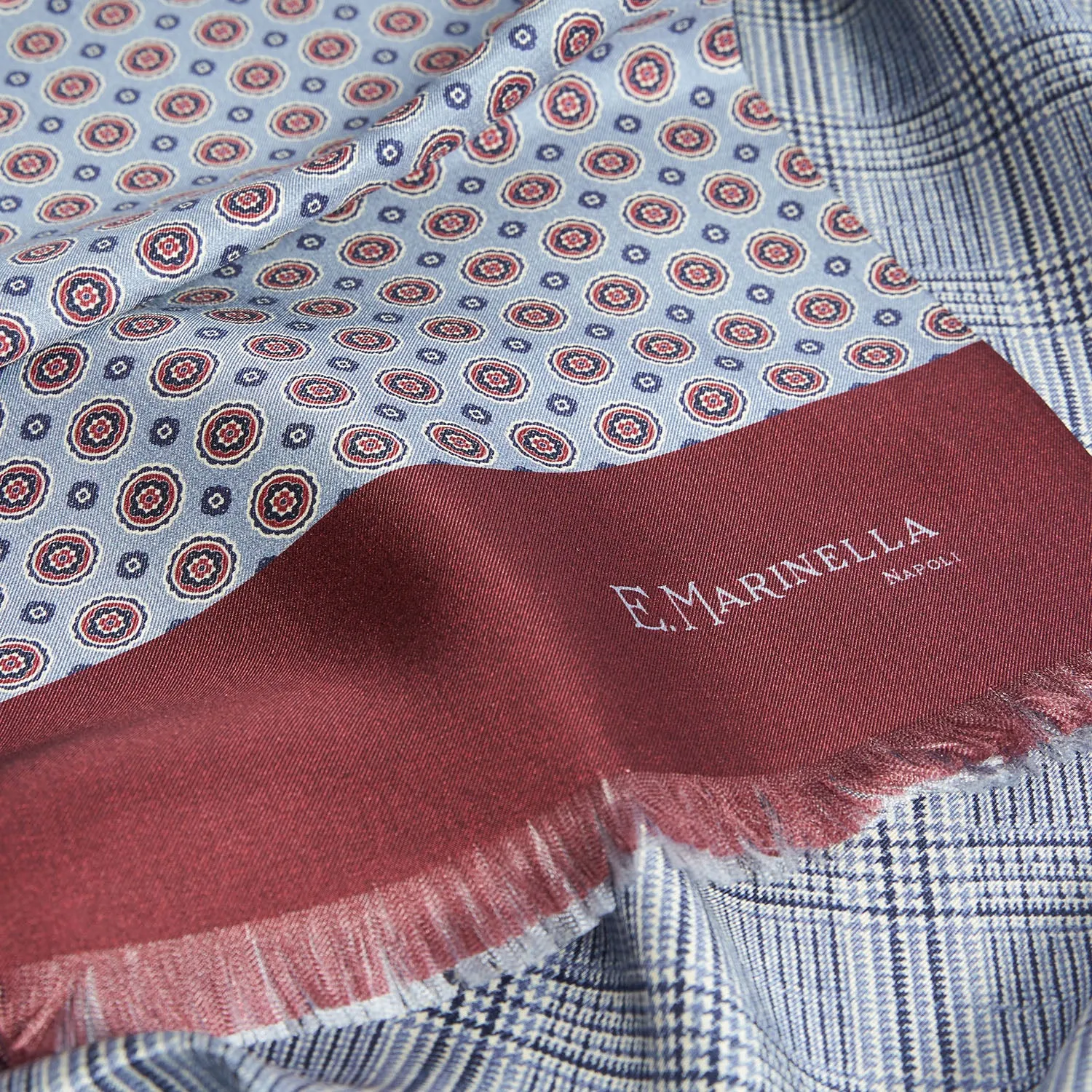 LIGHT BLUE AND BURGUNDY DOUBLE SILK SCARF