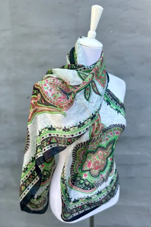 Silk Scarf In Ebony & Lime