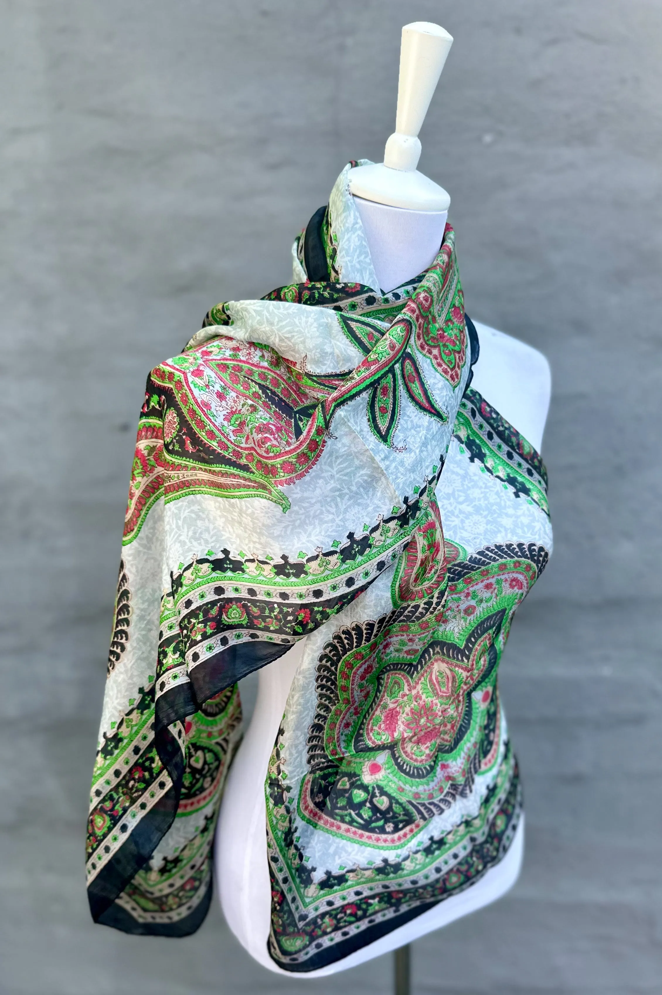 Silk Scarf In Ebony & Lime