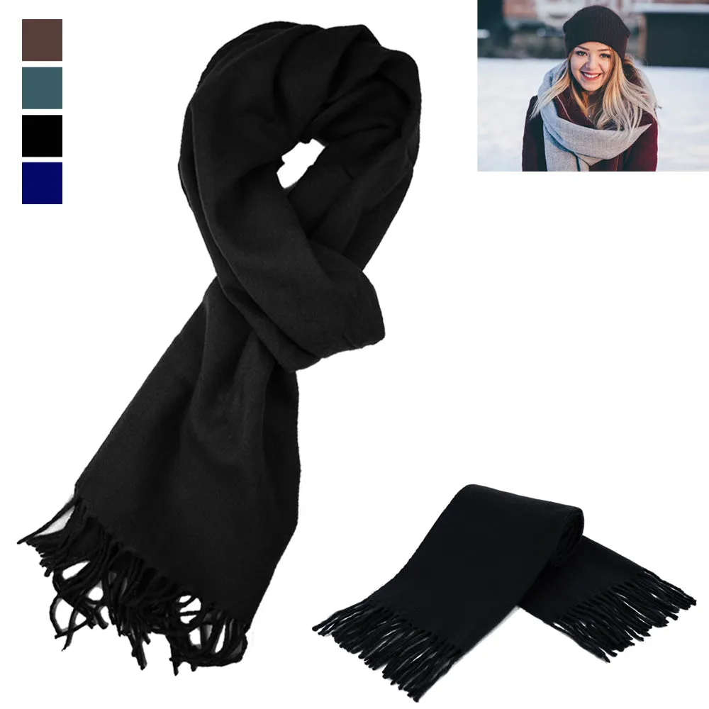 Soft Cashmere Feel Scarf Winter Warm Plaid Solid Colors Scarves Mens Womens Cozy