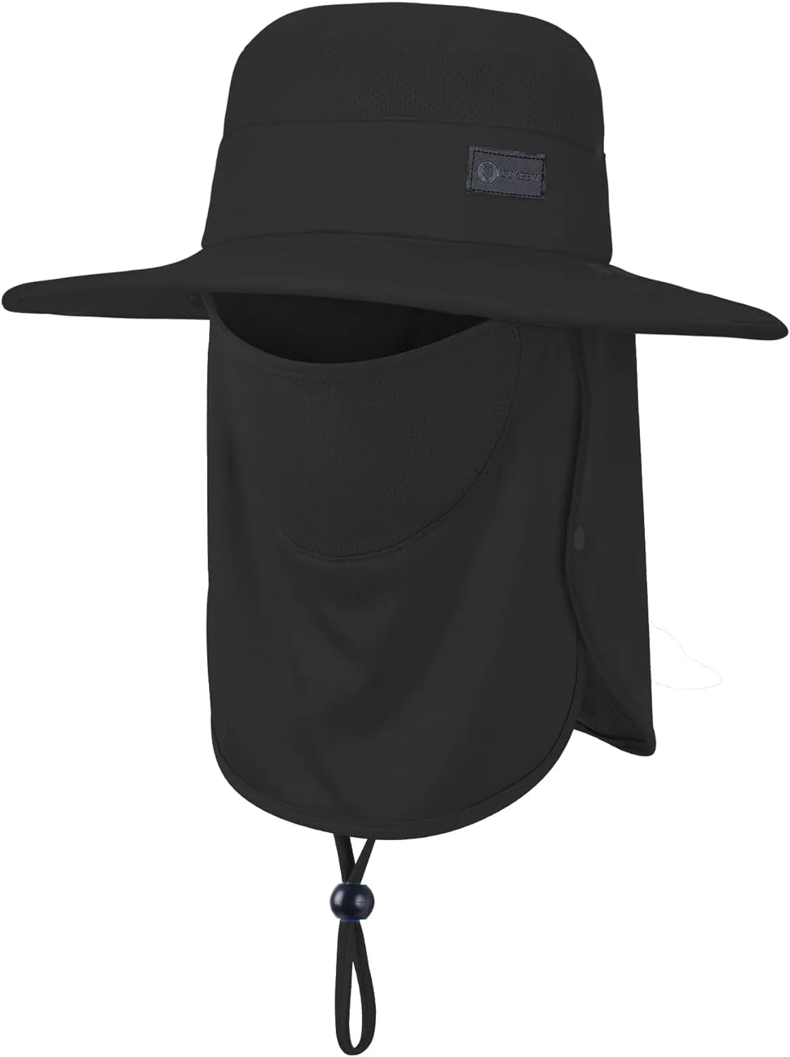 Sukeen Fishing Hat for Men Women, Wide Brim Outdoor UPF 50  Sun Protection with Detachable Neck Flap and Face Mask (Black)