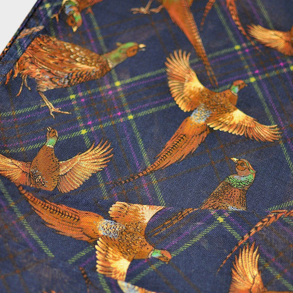 Wool Silk Pheasant Scarf in Navy Blue