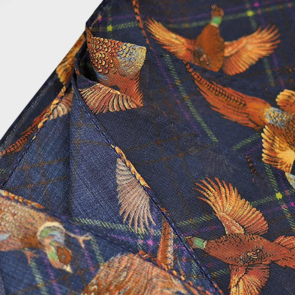 Wool Silk Pheasant Scarf in Navy Blue
